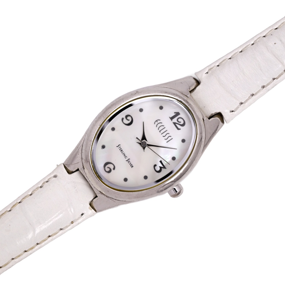 Ecclissi Sterling Silver Ladies Wrist Watch Genuine Leather